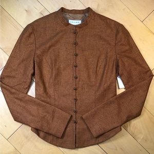 CELINE Camel silk + cashmere Military style mock neck button up jacket size 6